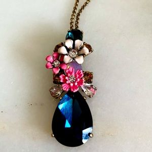 JCrew Jeweled Floral pendant with size adjust chain, gorgeous deep blue & pink